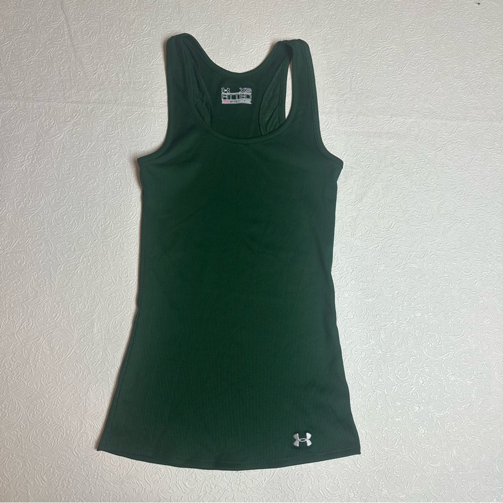 Under Armour HeatGear Fitted Green Ribbed Tank Top